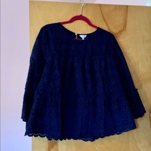 Crown&Ivy Navy Eyelet Peasant Shirt